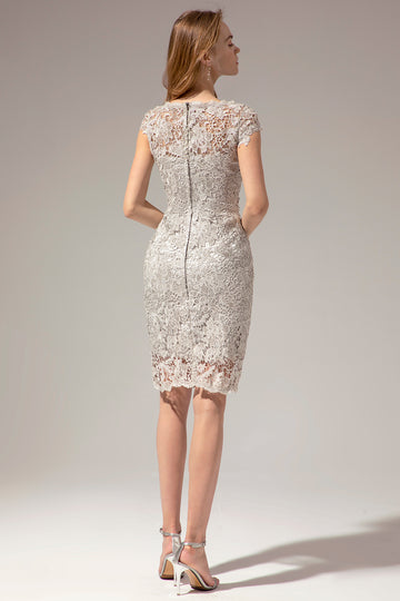 Vestido de encaje gris para madre de la novia